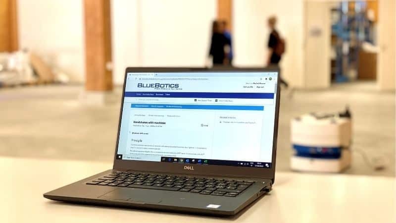 The BlueBotics Support Portal displayed on a laptop screen