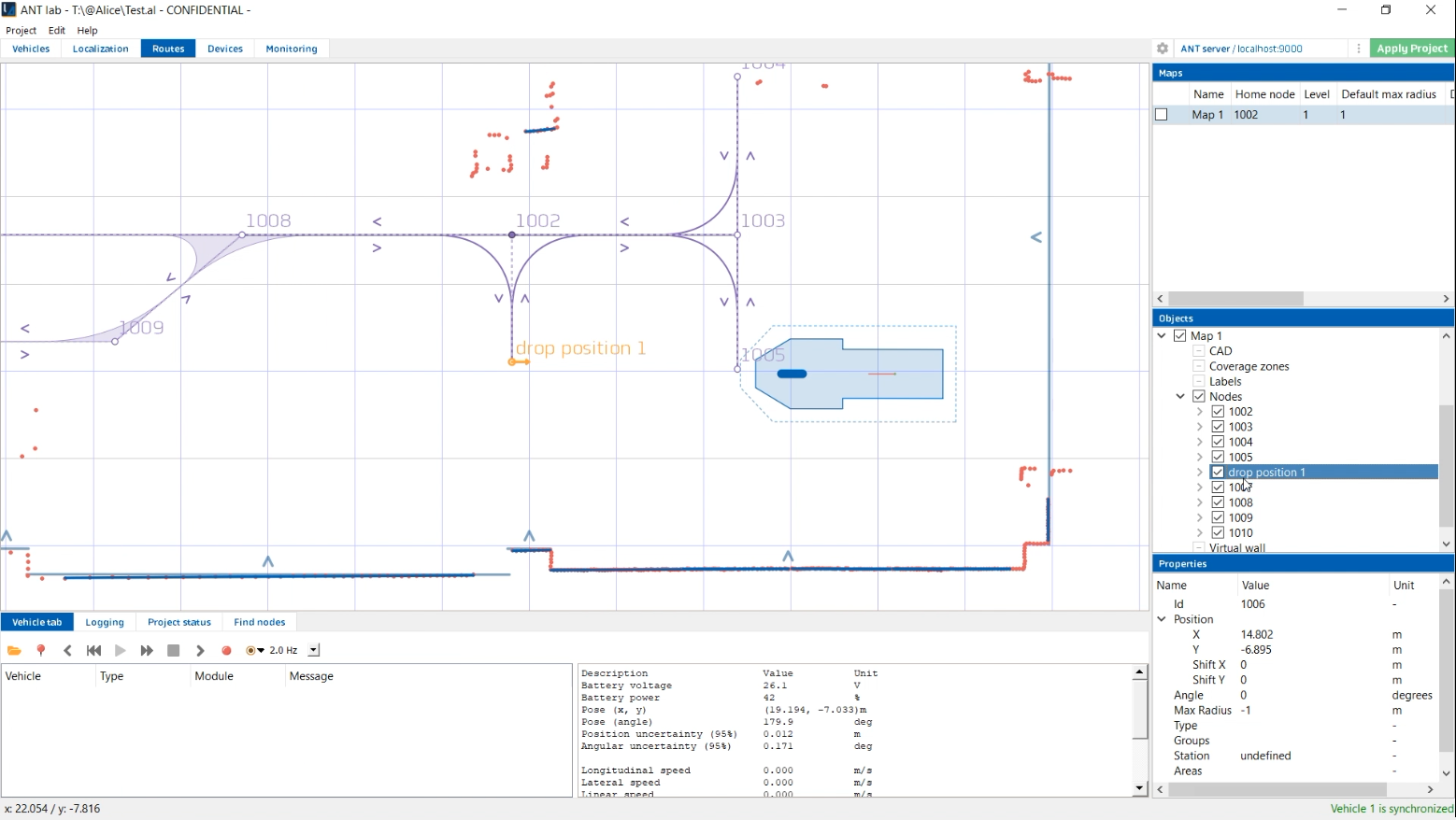 Programming an action into node 1006 that will ensure a vehicle’s payload is dropped there.
