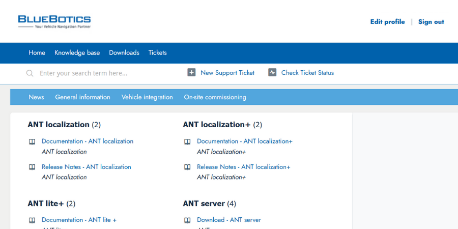The latest software updates can be downloaded from the BlueBotics Support Portal
