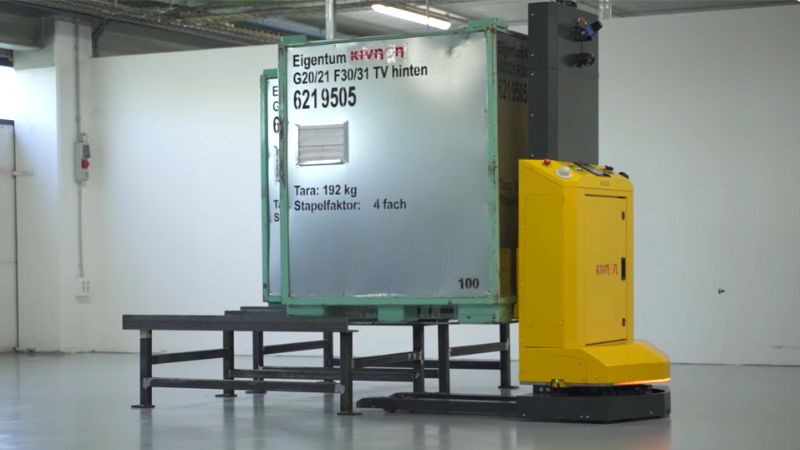 The KIVNON
K55 Pallet Stacker is a forked AGV